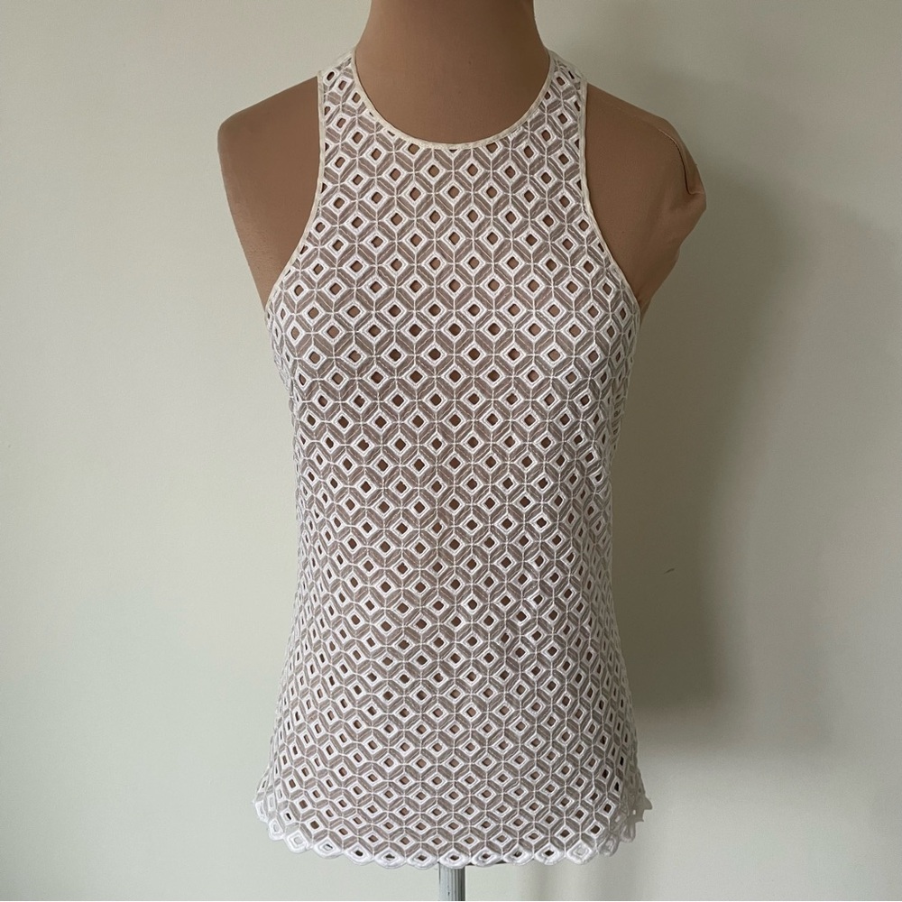 Stella McCartney Diamond Eyelet Semi Sheet Mixed Media Silk Cotton Tank Top Sz S
